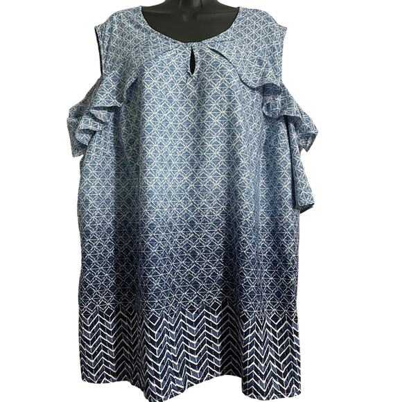 Catherines Womens Plus Size 3X Cold Shoulder Georgette Blue Short Sleeve Top - Picture 3 of 9